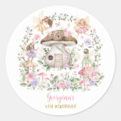 Paarse roze fee bloementuin meisje verjaardag ronde sticker (Voorkant)