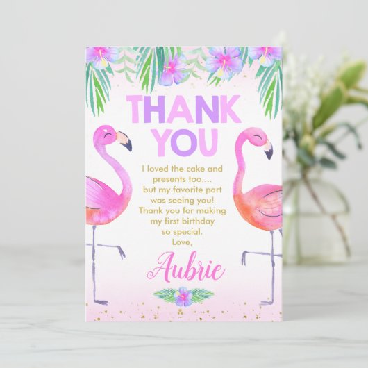 Paarse Roze Flamingo Verjaardag Bedankt Card Kaart (Staand voorkant)
