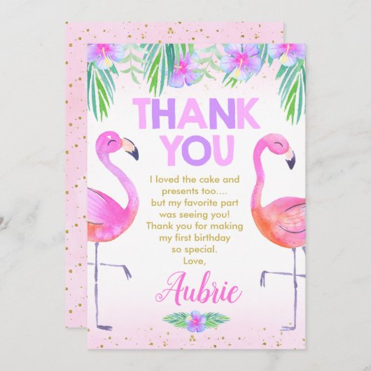 Paarse Roze Flamingo Verjaardag Bedankt Card Kaart (Voorkant / Achterkant)