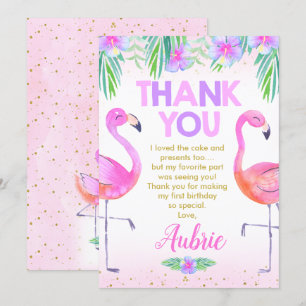 Paarse Roze Flamingo Verjaardag Bedankt Card Kaart