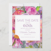 Paarse roze Floral 60e verjaardag Opslagdatum Save The Date (Voorkant)