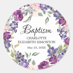 Paarse roze Floral Baptism Envelope Seal Ronde Sticker