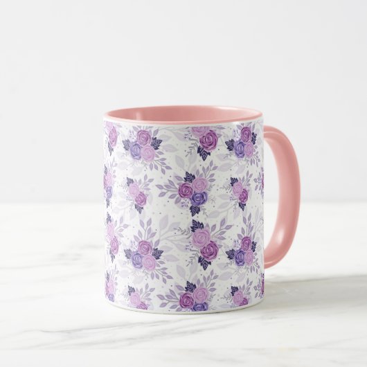 Paarse roze Floral  Mok (Voorkant rechts)