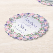 Paarse roze Floral Wedding Kartonnen Onderzetters (Gekanteld)