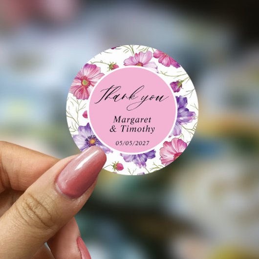 Paarse roze Floral Wedding Ronde Sticker