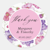 Paarse roze Floral Wedding Ronde Sticker (Voorkant)