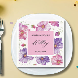 Paarse roze Floral Wedding Servet