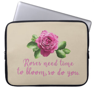 paarse roze florale roos laptop sleeve