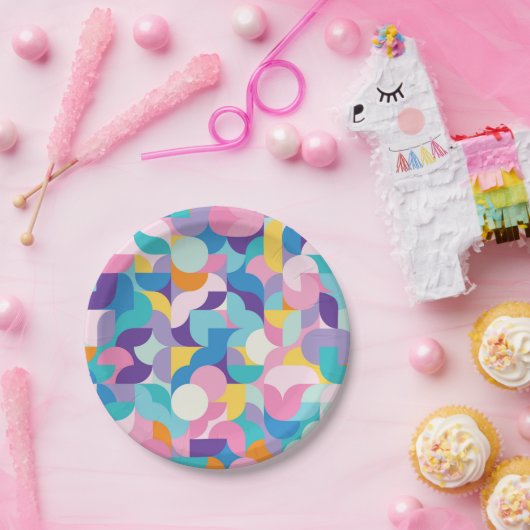 Paarse & Roze Geometrisch Patroon Papieren Bordje (Feest)