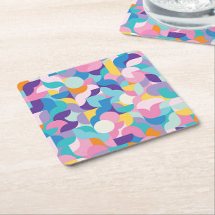 Paarse & Roze Geometrisch Patroon Vierkante Kartonnen Onderzetter