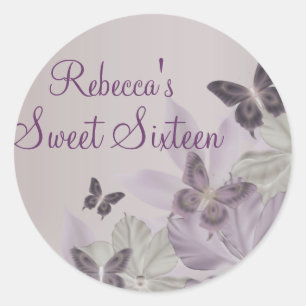 Paarse & Roze Glans Vlinder Sweet 16 Sticker