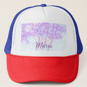 Paarse roze glinster ster monogram voeg letter tek trucker pet