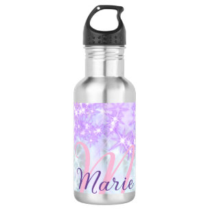 Paarse roze glinster ster monogram voeg letter tek waterfles