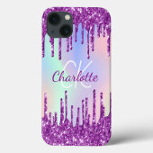 Paarse roze glitter druppelt holografische naam Case-Mate iPhone case (Achterkant)