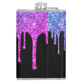 Paarse roze glitter druppelt op spaarmonogram heupfles (Achterkant)