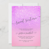 Paarse roze glitter elegant typografie Sweet 16 Kaart (Voorkant)