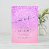 Paarse roze glitter elegant typografie Sweet 16 Kaart (Staand voorkant)