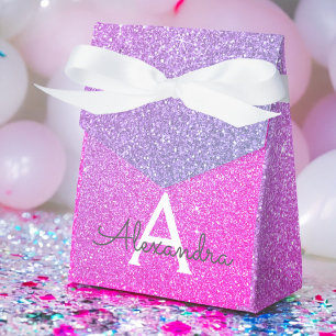 Paarse Roze Glitter & Fonkelend Monogram Bedankdoosjes