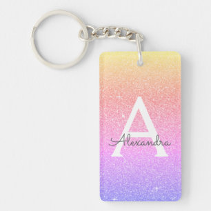 Paarse Roze Glitter & Glans Monogram Sleutelhanger
