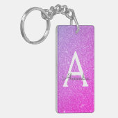 Paarse Roze Glitter & Glans Monogram Sleutelhanger (Voorkant Links)
