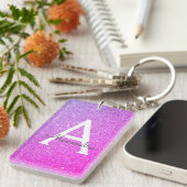 Paarse Roze Glitter & Glans Monogram Sleutelhanger (Voorkant Rechts)