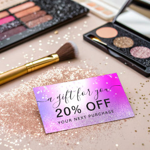 paarse roze glitter metallic sparkle confetti cade kortingskaartje