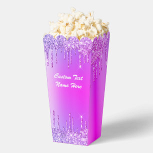 Paarse Roze Glitter Popcorn Dozen Aangepaste Tekst Bedankdoosjes