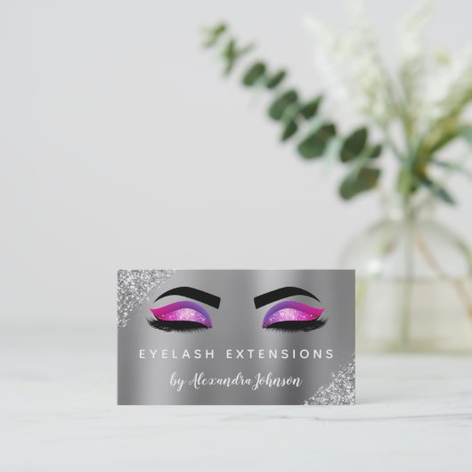 Paarse roze glitter Sparkle Eyelash Extensions Visitekaartje (Staand voorkant)