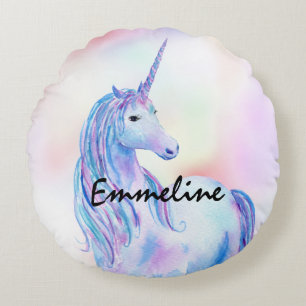 Paarse roze glitter Unicorn   Rond Kussen