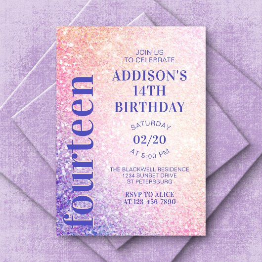 Paarse roze glitter verjaardag kaart