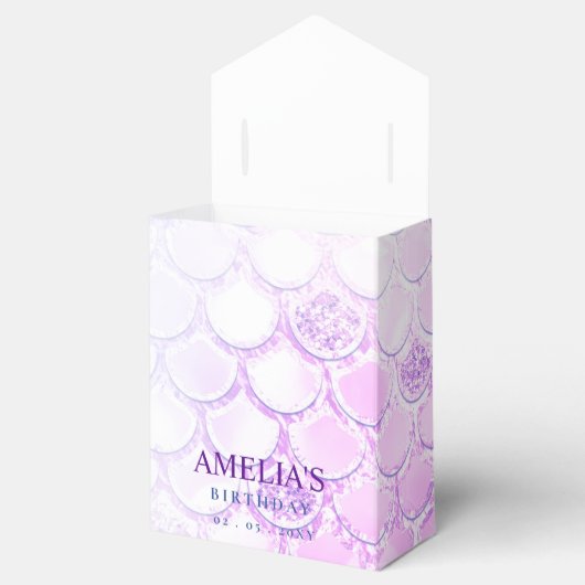 Paarse Roze Glitter Zeemeermin Staart Verjaardag Bedankdoosjes (Geopend)