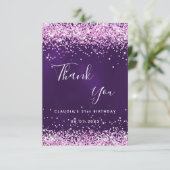 Paarse roze glitters schittering elegant bedankkaart (Staand voorkant)