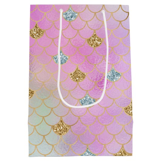 Paarse roze goudzout Glitter Mermaid Sparkle Medium Cadeauzakje (Achterkant)