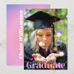Paarse Roze Gradiënt Retro Krachtig Foto Afgestude Aankondiging