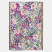 Paarse roze groene boho bloemen deken (Voorkant Verticaal)
