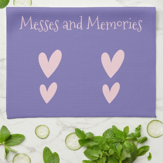 Paarse roze harten herinneringen moeder grootmoede theedoek (Gevouwen)