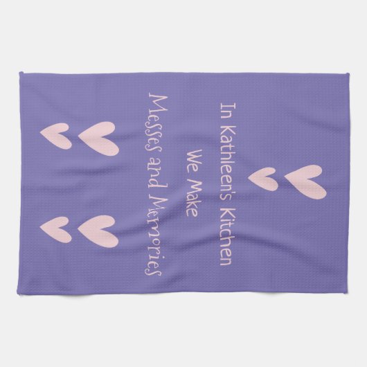 Paarse roze harten herinneringen moeder grootmoede theedoek (Horizontaal)