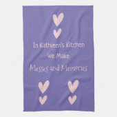 Paarse roze harten herinneringen moeder grootmoede theedoek (Verticaal)