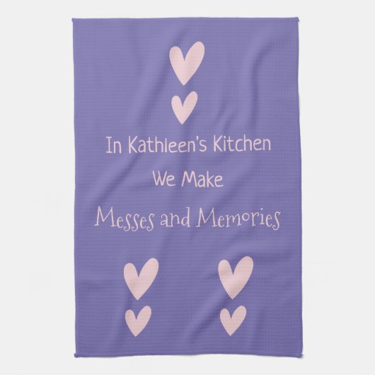 Paarse roze harten herinneringen moeder grootmoede theedoek (Verticaal)