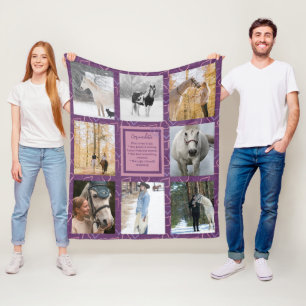 Paarse roze harten paardenfoto's Girl Horse Lover Fleece Deken