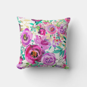 Paarse Roze Helder Kleurrijk Modern Bloemmotief Kussen