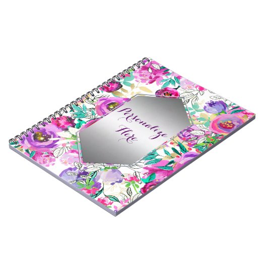 Paarse roze, heldere kleurrijke moderne bloemkool notitieboek (Linkerzijde)