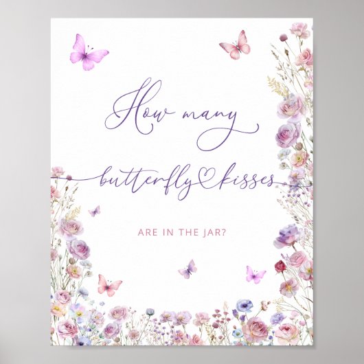 Paarse roze hoeveel vlinder kussen spel poster (Voorkant)
