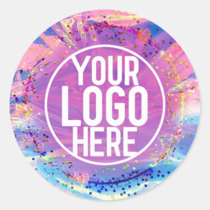 Paarse Roze Holograaf Glitter Confetti Logo Ronde Sticker