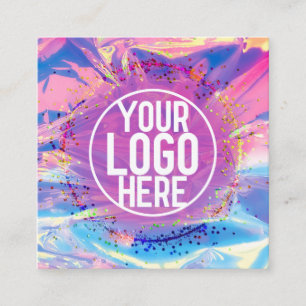 Paarse Roze Holograaf Glitter Confetti Logo Vierkante Visitekaartje