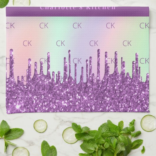 Paarse roze holografisch monogram theedoek (Gevouwen)