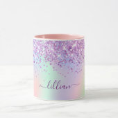 Paarse roze holografische naam script mok (Midden)