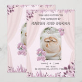 Paarse Roze Illustratie Bloemen Huwelijksuitnodigi Kaart (Voorkant / Achterkant)