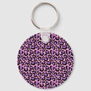 Paarse Roze Jachtluipaard Luipaard Patroon Dierenl Sleutelhanger