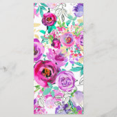 Paarse roze kleurrijke moderne Floral Wedding Menu (Achterkant)